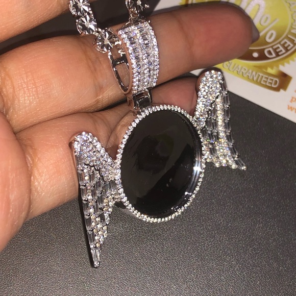 Real diamond tennis chain w custom made angel wing memory pendant only 1 made - Picture 7 of 8